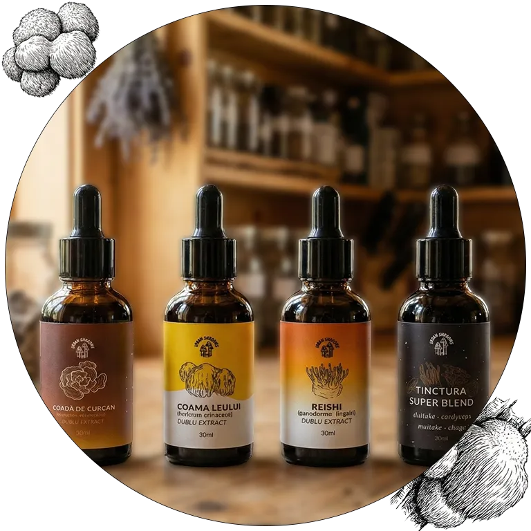 tincturi medicinale
coama leului
reshi
coada de curcan